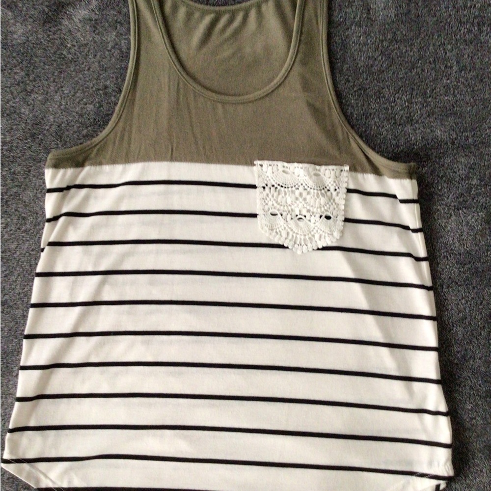 Striped Tank Top with Lace Pocket
